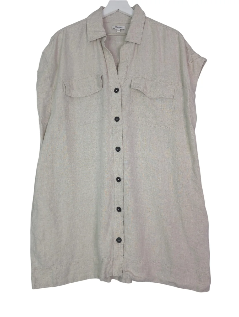Madewell Linen Utility Short-Sleeve Mini Shirtdress in Oat - Picture 3 of 9